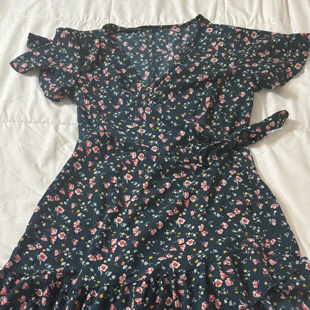 Amazon Forest Green and Pink Floral Mini Dress